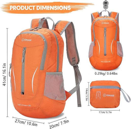 ZOMAKE Ultra Lightweight Packable Backpack 25L, Foldable Hiking Backpacks Water Resistant Small Folding Daypack for Trave(Pastel orange)