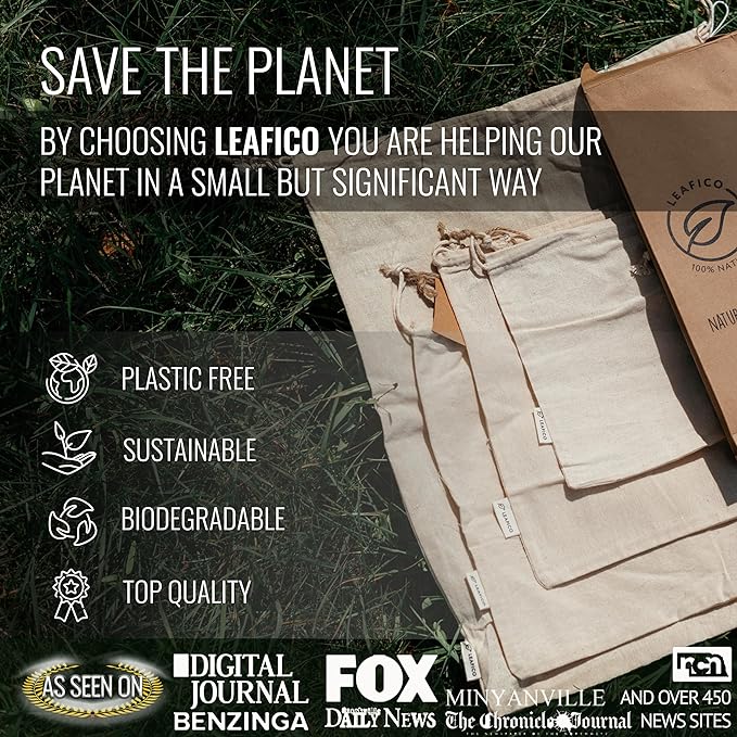 LEAFICO Reusable Produce Storage Bags - XX-Large 19x23 3 Pack - Breathable Muslin Fabric Sacks with Drawstrings – Dust-Proof Travel Cotton Bags for Laundry, Clothes, Purses