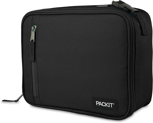 PackIt Freezable Classic Lunch Box, Black, Built with EcoFreeze® Technology, Collapsible, Reusable, Zip Closure With Zip Front Pocket and Buckle Handle, Designed for Fresh Lunches