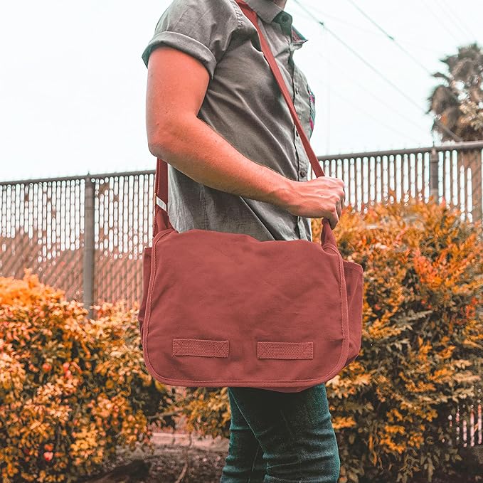 Sweetbriar Classic Vintage Messenger Bag - Original Heavyweight Cotton Canvas Shoulder Bag with Upgraded Features