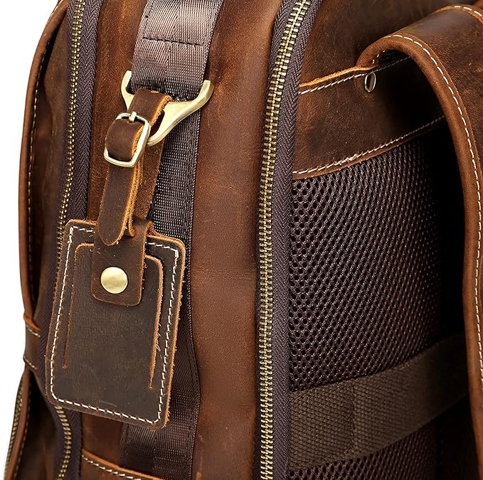 LANNSYNE Vintage Genuine Leather Backpack For Men 15.6 Inch Laptop Bag Overnight Weekender Camping Daypack Rucksack