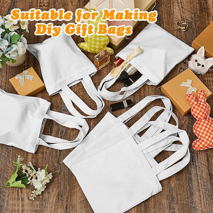 Amylove Mini Tote Bag Sublimation Blank Canvas Tote Bags Reusable Grocery Bags DIY Sack Goody Bag for Party Event Bag(8.5 x 8 Inch,White,72 Pcs)