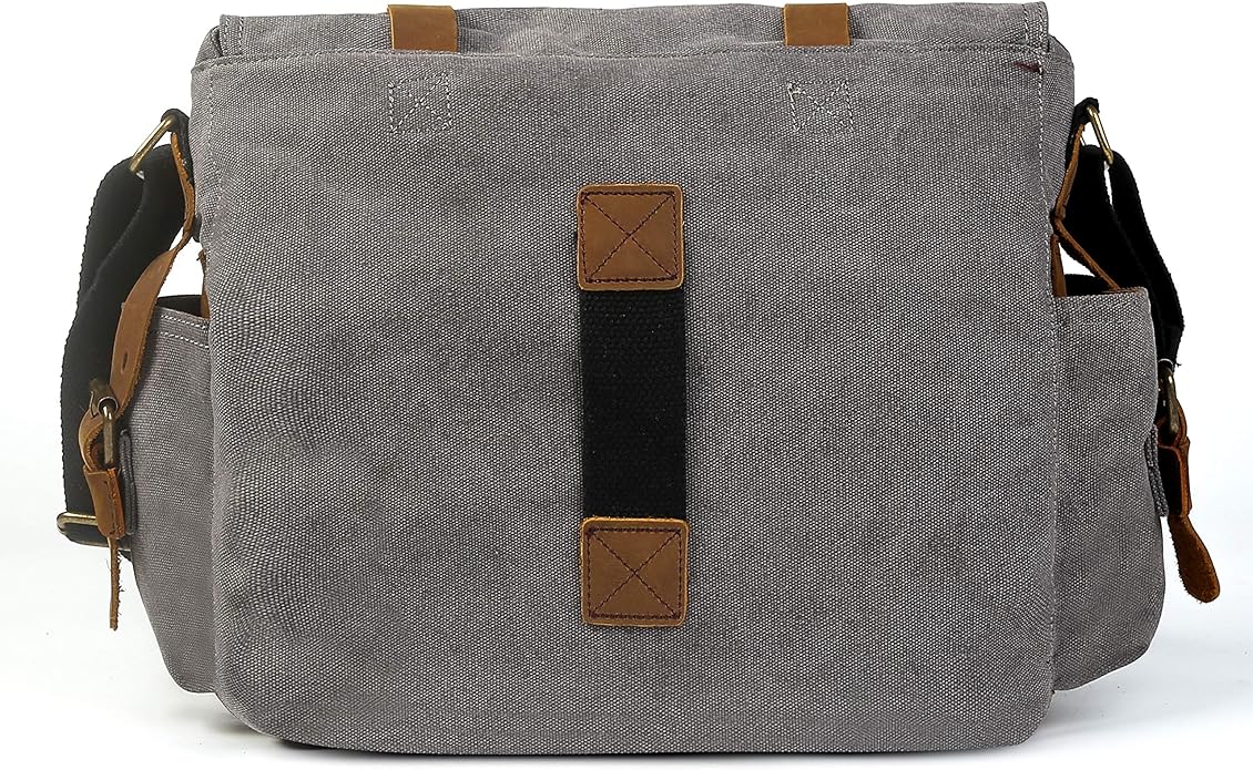 Sechunk Vintage Military Leather Canvas Laptop Bag Messenger Bags Medium