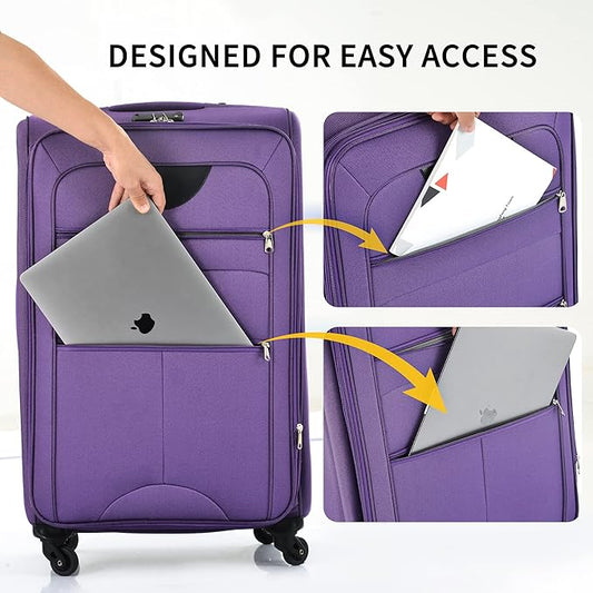 Merax Softside Luggage Set Softshell Lightweight 3 Piece Spinner Suitcase 22" 26" 30" Purple