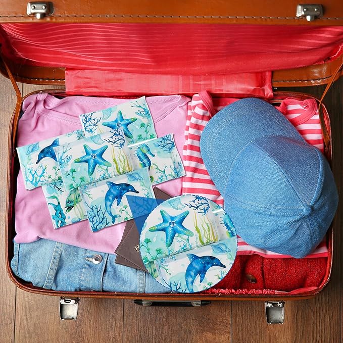 PerKoop 100 Pack Pocket Tissues Travel Slim Packs Small Facial Tissues Wallet Size Toilet Paper for Travel Guest Wedding Supplies, 4 Styles (Sea Animal)