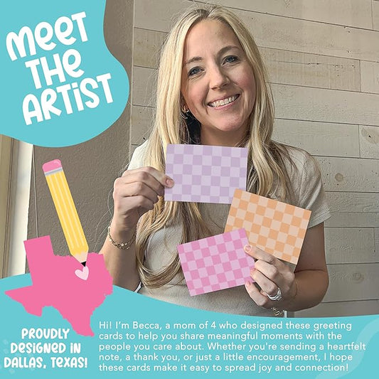 Hadley Designs Blank Cards and Envelopes 4x6-24 Blank Note Cards with Envelopes, Notecards Stationery Sets, Notecards Bulk, Stationary Sets, Note Paper Stationery, Checker Pretty Stationary