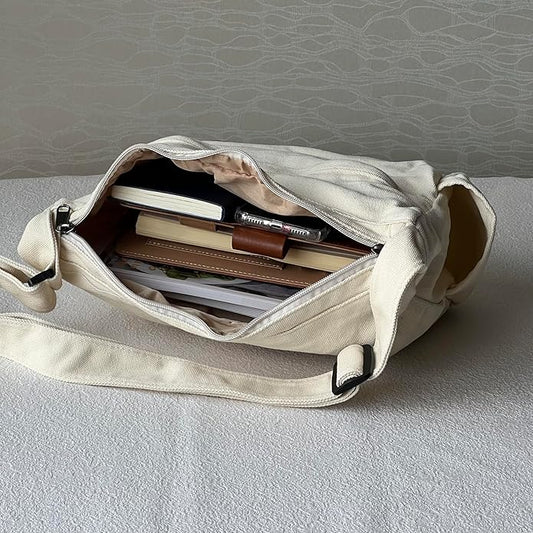 Large Canvas Messenger Bag with Multiple Pockets for Men and Women, Crossbody Shoulder Tote Hobo Laptop Bag