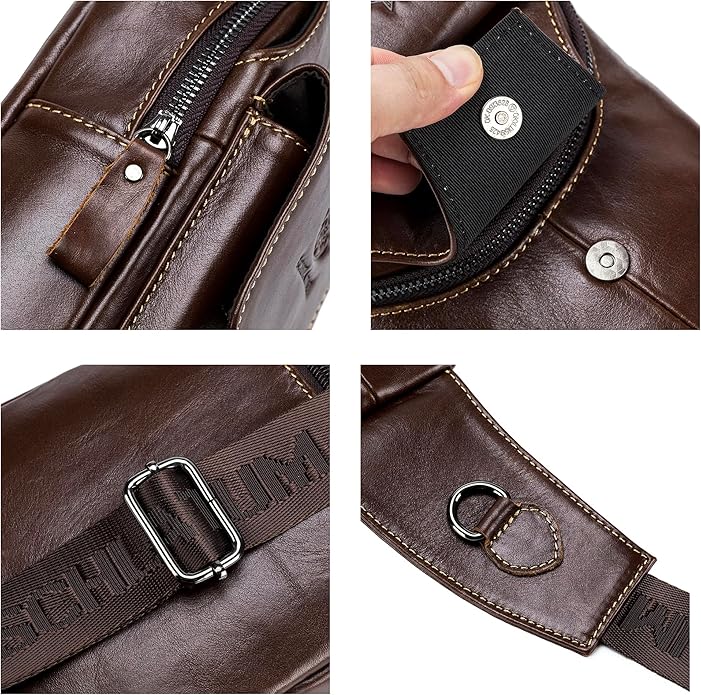 LUKZIJAES Genuine Leather Sling Bag for Men