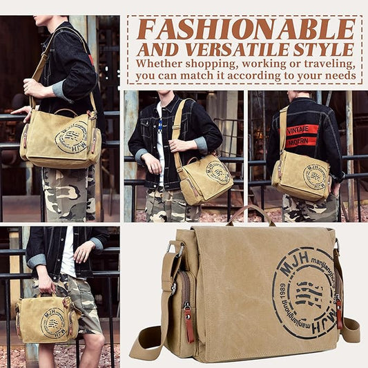 FSD.WG Satchel Messenger Bag for Men Canvas,Travel Shoulder bag 13.5" Laptop Bags