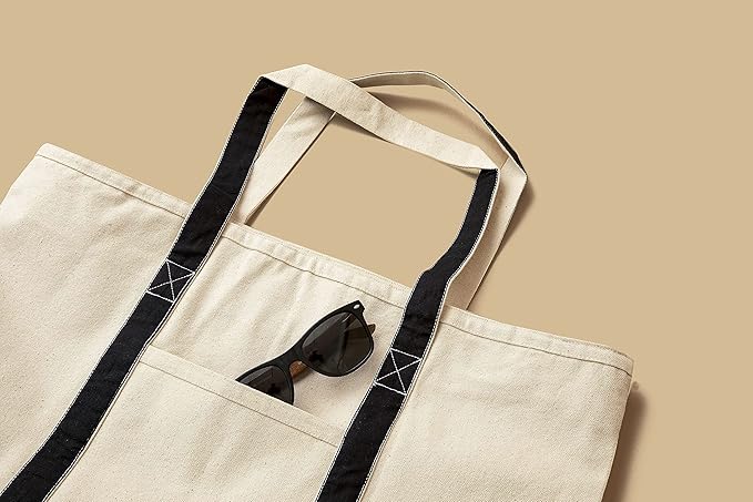 Extra Large Canvas Tote Bags with Zipper - 22 Inches Heavy Duty, Premium Zippered Tote Bag - Zip Top, 100% Organic Cotton, Sturdy, Washable Large Cotton Tote Bags - Multipurpose Canvas Shopping Bag