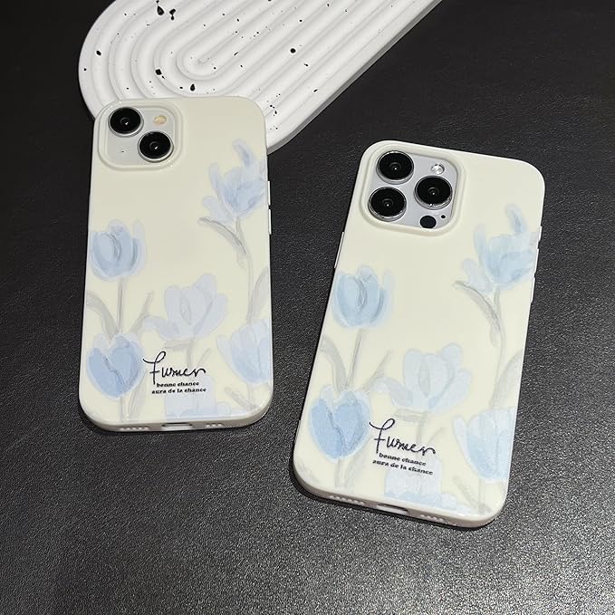 Artistic Blue Tulip Flower Soft Designed for iPhone Case (Beige,for iPhone 12)