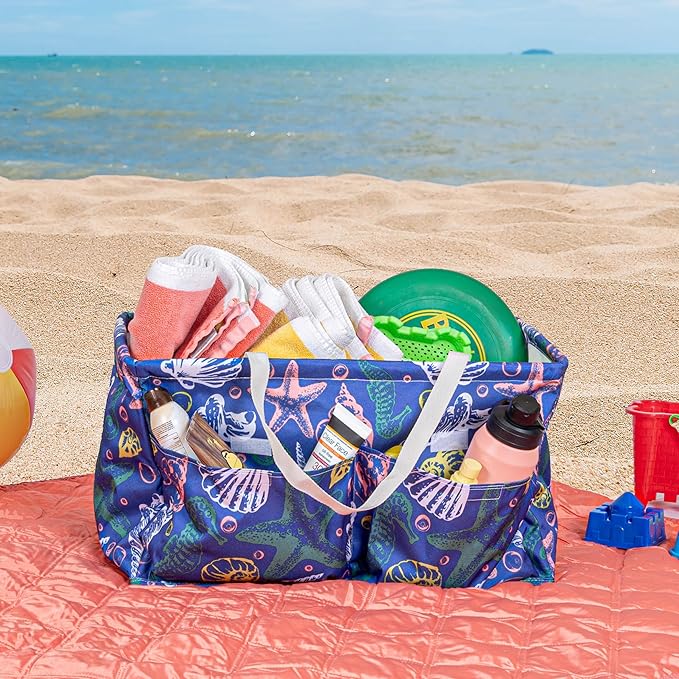 Household Essentials Sea Shell Krush Container All-Purpose Utility Tote with Pockets