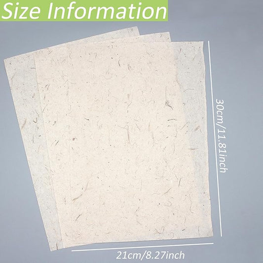 Benvo 50 Sheets A4 Natural Mulberry Paper Visible Leaves Fiber Rice Paper Printable Decoupage Tissue Paper Sheets for Writing, Painting, Card Making, DIY Crafts(8.3x11.7in, Semi Transparent Jute)