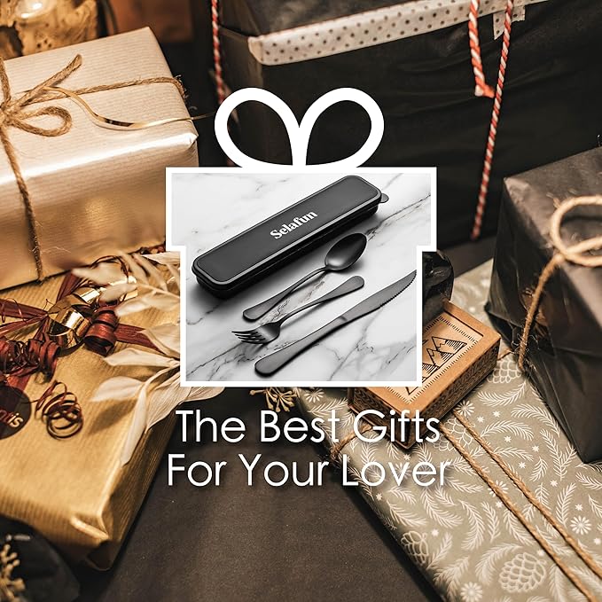 Travel Cutlery Set with Case Portable Silverware Utensils Set,5-pieces Stainless Steel Reusable Flatware Set Cutlery Set for Camping Picnic Hiking Office, Dishwasher Safe (matte black, 5.8)