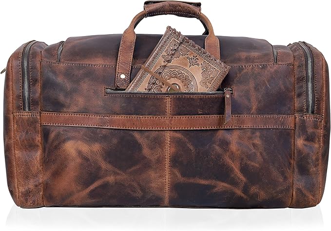 28" Vintage Duffel Classic Style with Modern Outlook Retro Thick Full Grain Cowhide Handmade Airplane Underseat Carry On Bags Leather Gym Overnight Luggage Bag (24 inch)