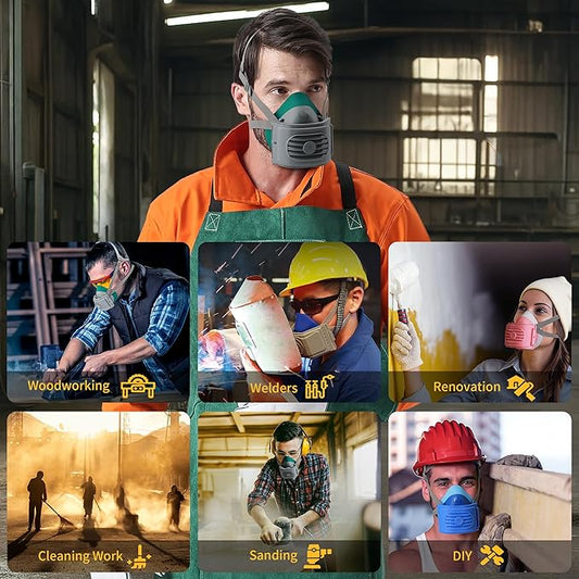 Reusable Half Face Respirator Mask with 6 Filter,2818 Food-Grade Silicone Mask for Painting, Welding, Sanding,Dust,Mold