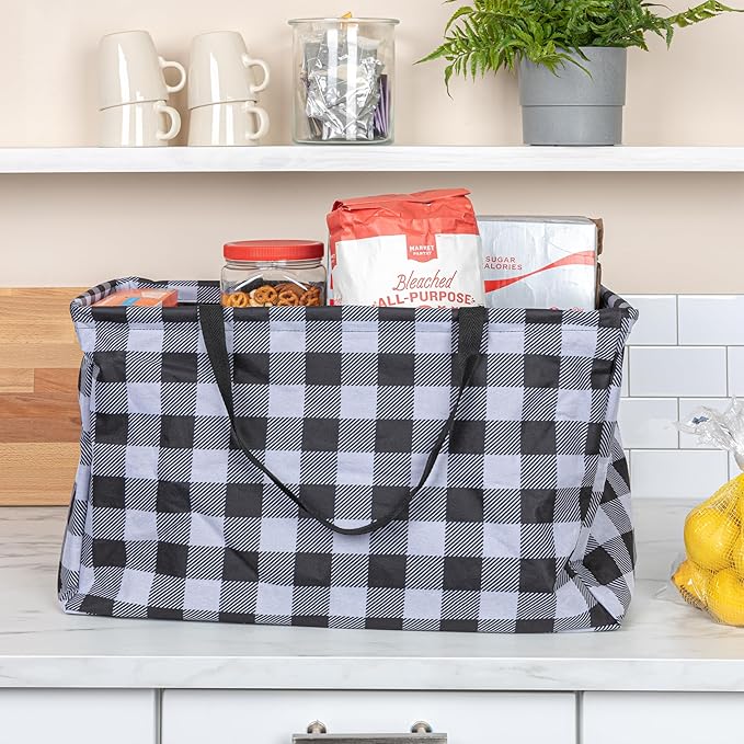 Household Essentials Large Canvas Utility Tote Bag with Handles | Collapsible Storage Basket for Laundry, Groceries, College, Beach, Car & More | Water-Resistant Lining | 11"x22"x13"