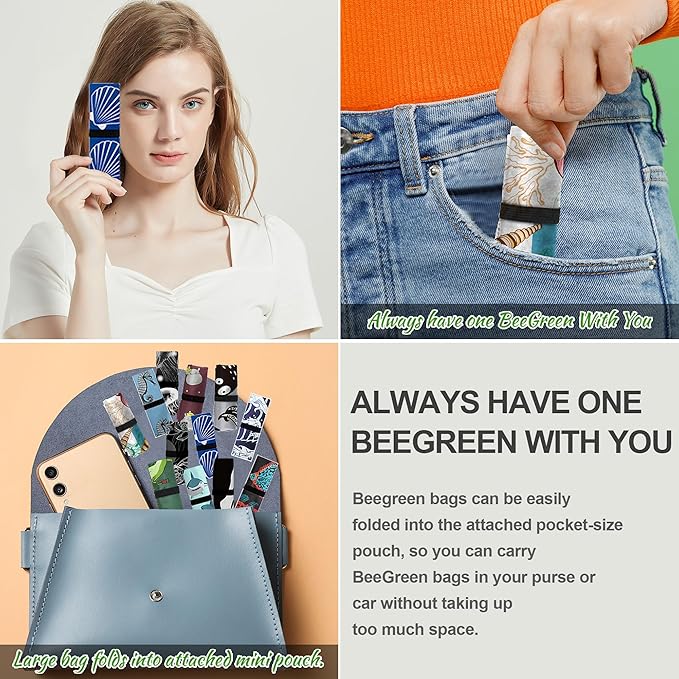 BeeGreen Heavy Duty Reusable Grocery Bags Shopping Bags for Groceries - 12 Pack Foldable Tote Bag Large Travel Cloth Bags with Handles - Reusable Gifts Holiday Bags Gift Bag for Women Animal Lover