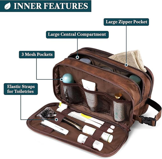 PAVILIA Toiletry Bag for Men, Travel Pouch Essentials Shaving Dopp Kit, Travel Bag Toiletries Organizer Case, Cosmetic Make Up Accessory, Water Resistant