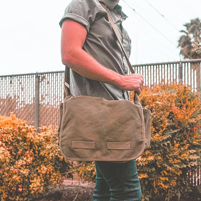 Sweetbriar Classic Vintage Messenger Bag - Original Heavyweight Cotton Canvas Shoulder Bag with Upgraded Features