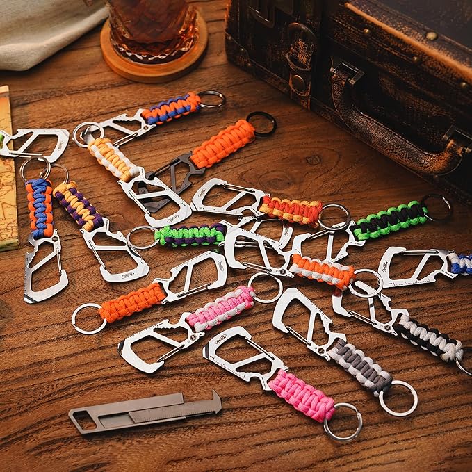 KeyUnity KC00 Paracord Keychain Carabiner Clip, 550 Parachute Lanyard Multitool for Outdoor, Backpacks, Men & Women