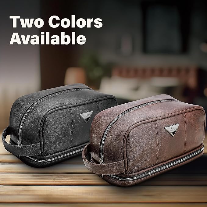 emissary Leather Men's Travel Toiletry Bag, Water Resistant Travel Bathroom Bag Men's Shaving Kit, Valentines Day Gifts for Men, Travel Kit Small Bags for Men, Shaving Bag for Travel Accessories