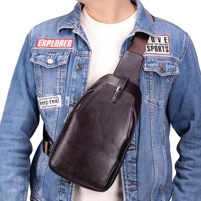 KPYWZER Vintage Leather Sling Bag Backpack for Men Crossbody Shoulder Chest DayPack Backpacks