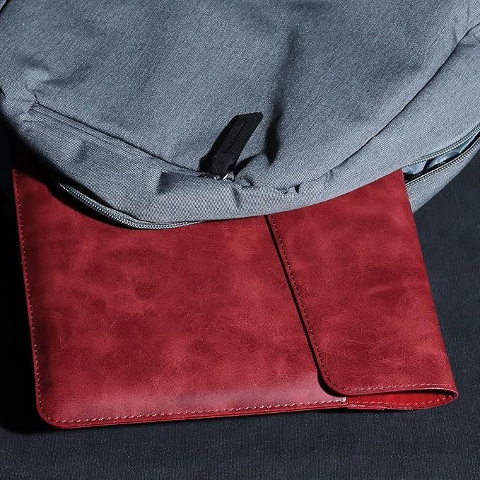 Leather Laptop Sleeve Compatible with MacBook Pro 14 Inch M4 M3 M2 M1 Pro/Max Case,Slim and Durable Waterproof Protective Cover for 13-14 Inch Notebook Computer Cover,Red