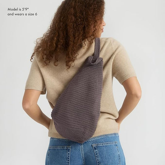 The Sak Geo Sling Backpack in Crochet, Single Sling Shoulder Strap, Mushroom