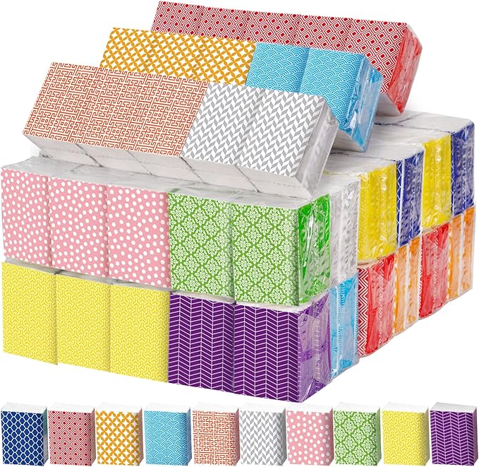 Crtiin 100 Pcs Travel Tissue Bulk Geometry Designed Pocket Tissues Small Size Individual Travel 3 Ply Paper Facial Tissues for Guests Celebration Graduation
