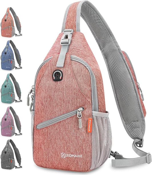 ZOMAKE Sling Bag,Small Crossbody Sling Backpack,Water Resistant Shoulder Daypack for Travel,Anti Thief Chest Bag for Hiking(Orange)