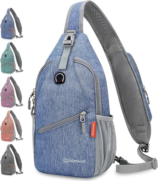 ZOMAKE Sling Bag,Small Crossbody Sling Backpack,Water Resistant Shoulder Daypack for Travel,Anti Thief Chest Bag for Hiking(Light Blue)