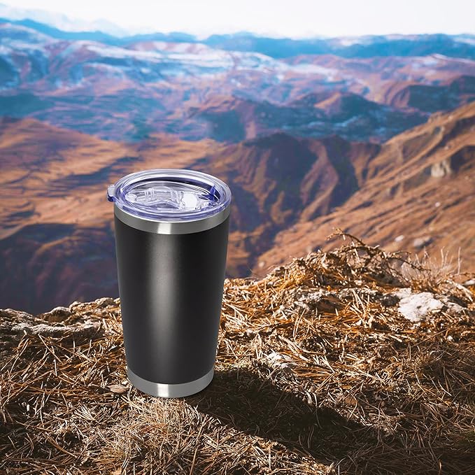 20 oz Tumbler Coffee Tavel Tumblers Bulk with Lid Stainless Steel Double Wall Vacuum Insulated Mug Powder Coated Cups fit Car Cupholder for Hot and Cold - Black, 12Pack