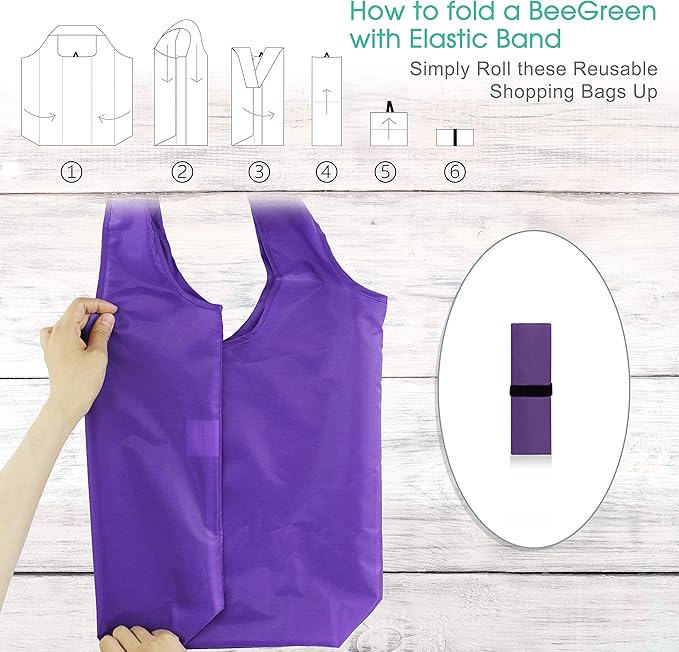 BeeGreen 20 Pack Reusable Grocery Bags w Storage Pouch Reusable Shopping Bags Bulk w Elastic Band Colorful 50LBS X-Large Foldable Fabric Bags Machine Washable Heavy Duty Tote Bags for Groceries