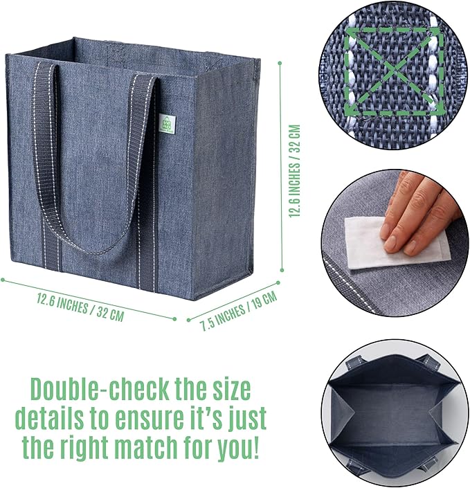 VENO 2-4 Pack Reusable Grocery shopping Bags, Small Tote Bag w/Handle Hard Bottom, Heavy Duty, Foldable Carrier