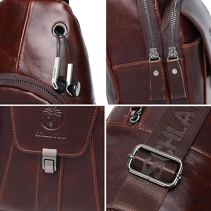 LUKZIJAES Genuine Leather Sling Bag for Men