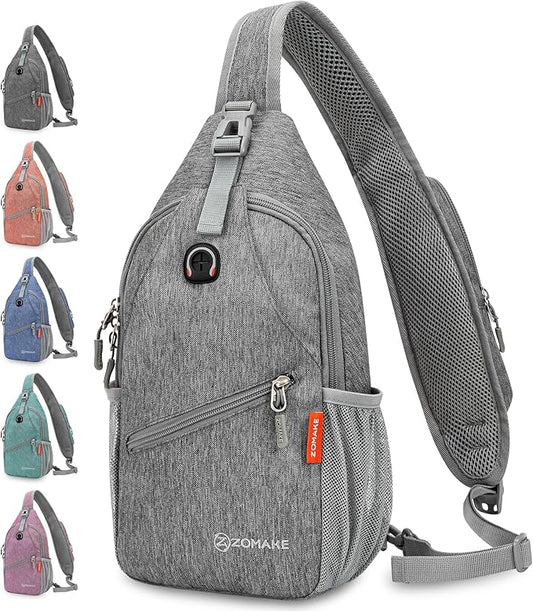 ZOMAKE Sling Bag,Small Crossbody Sling Backpack,Water Resistant Shoulder Daypack for Travel,Anti Thief Chest Bag for Hiking(Gray-Black)