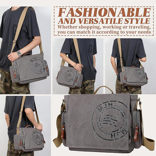 FSD.WG Satchel Messenger Bag for Men Canvas,Travel Shoulder bag 13.5" Laptop Bags