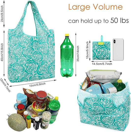 BeeGreen Tote Bags For Women Reusable Gift Bag Travel Grocery Bags Collapsible Foldable Reusable Shopping Bag With Handles Polyester Bulk Cloth Shopping Basket Heavy Duty Washable Geometry