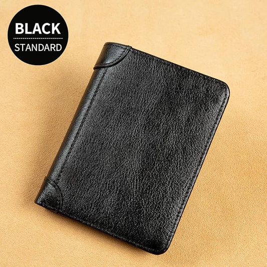Genuine Leather Wallet for Men, Slim Bifold RFID Blocking with Zipper Coin Pocket, Minimalist Design for Travel and Daily Use (Black)