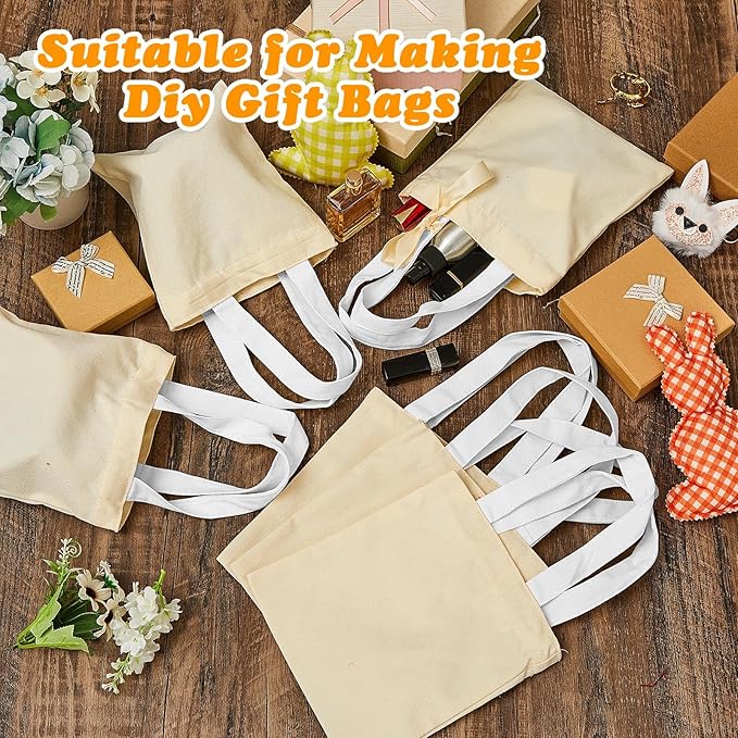 Amylove 24 Pcs Mini Tote Bag Sublimation Blank Canvas Tote Bags Reusable Grocery Luggage DIY Sack Goody for Party Even (8.5 x 8 Inch,Natural with White Handle)