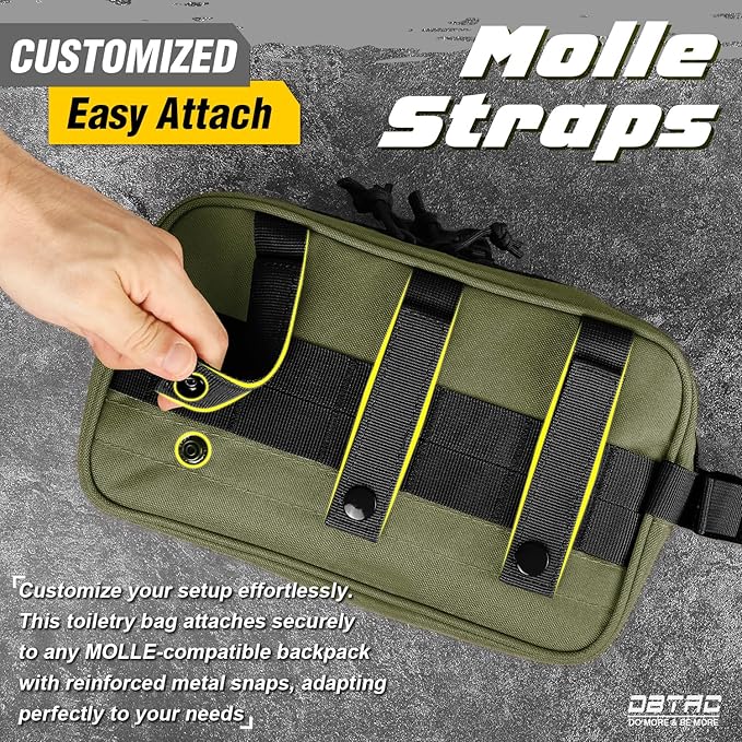 DBTAC Tactical Toiletry Bag w/Electronic Organizer Compartment | Dry/Wet Separate Hygiene Bag, Expanded Travel Dopp Kit Shaving Kit Travel shower Bag for Men (OD Green)