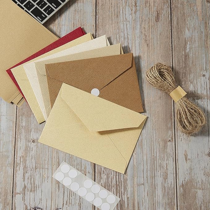 Tuhangcc Stationery Writing Paper and Envelopes Set with Jute Rope 4 X 6 for Writing Letter, (20 Best Paper with 10 Heavyweight envelopes),by Better Gift Office Products(Red)