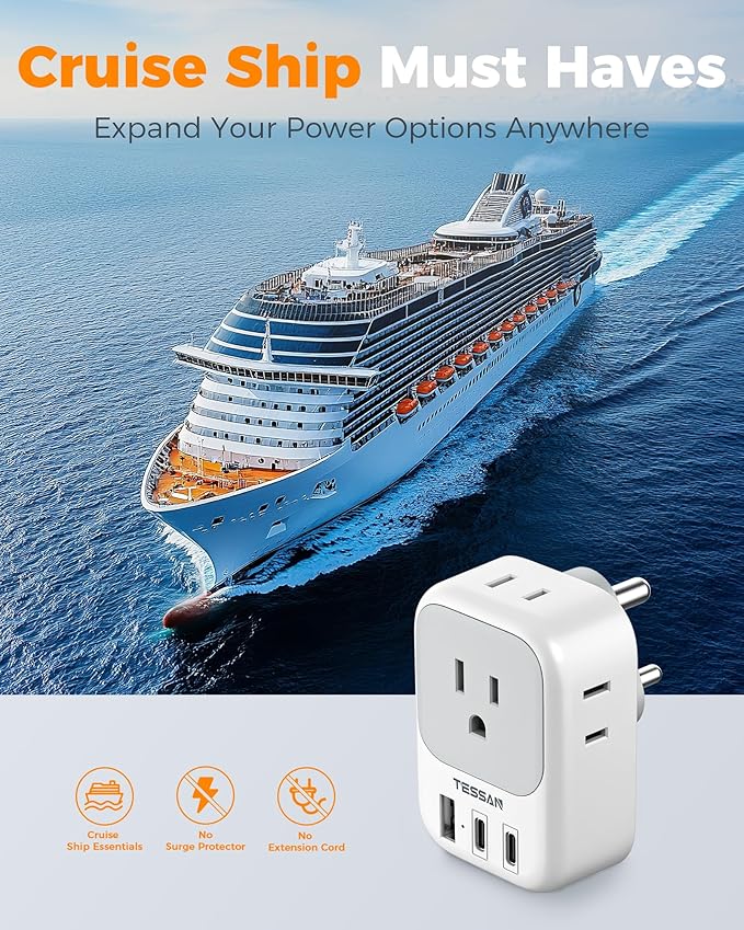 US to India Plug Adapter 2 Pack, TESSAN Type D Travel Adapter with 4 Outlets 3 USB (2 USB-C), Power Adaptor for US to India Nepal Maldives Pakistan Bangladesh Sri Lanka Bhutan Yemen