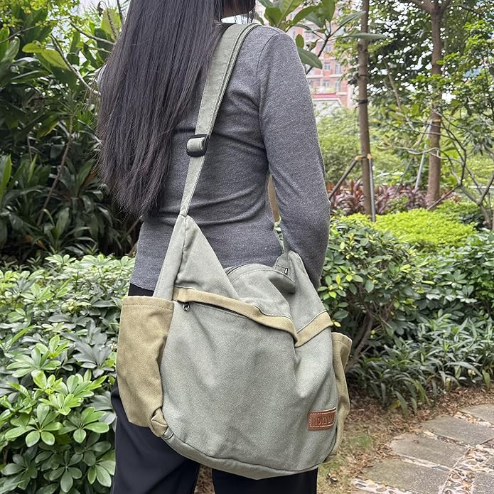 Large Canvas Messenger Bag with Multiple Pockets for Men and Women, Crossbody Shoulder Tote Hobo Laptop Bag