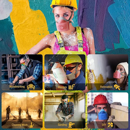 Reusable Half Face Respirator Mask with 6 Filter,2818 Food-Grade Silicone Mask for Painting, Welding, Sanding,Dust,Mold