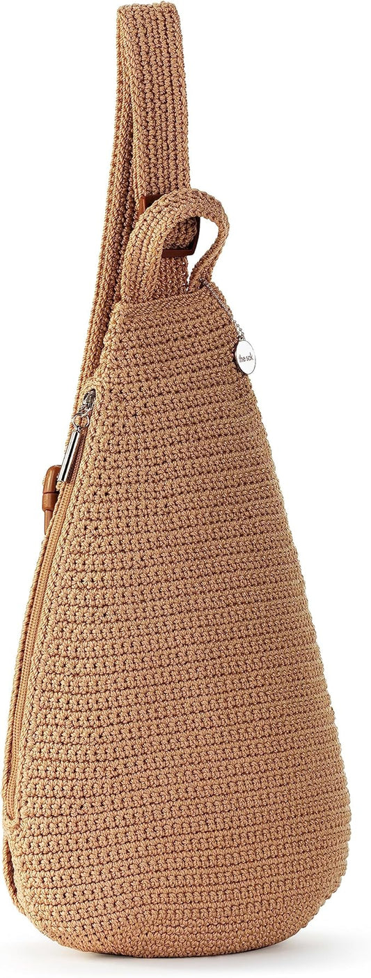 The Sak Geo Sling Backpack in Crochet, Single Sling Shoulder Strap, Bamboo