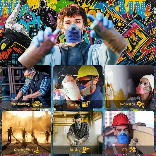 Reusable Half Face Respirator Mask with 6 Filter,2818 Food-Grade Silicone Mask for Painting, Welding, Sanding,Dust,Mold