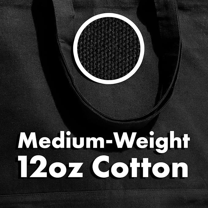 Carrywell |Not Made in China| 6 Pack Cotton Tote Bags, Reusable Grocery Shopping Bag, Durable 13oz Organic Cloth w/Handles