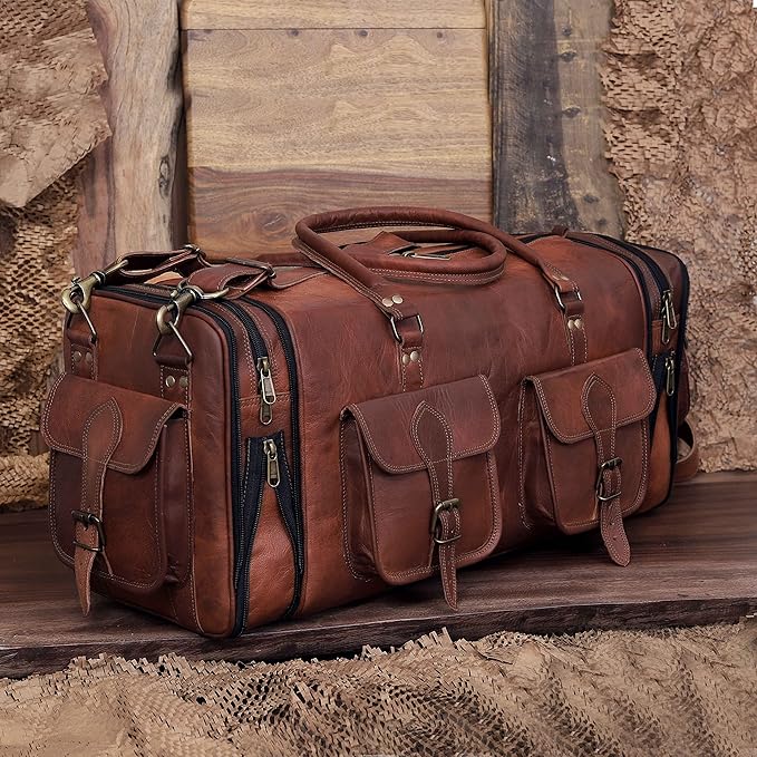 Handmade Vintage Travel Luggage 30 Inch Duffel Gym Sports Bag Weekender Travel Overnight Carry One Duffel Bag For Men (30 inch large)
